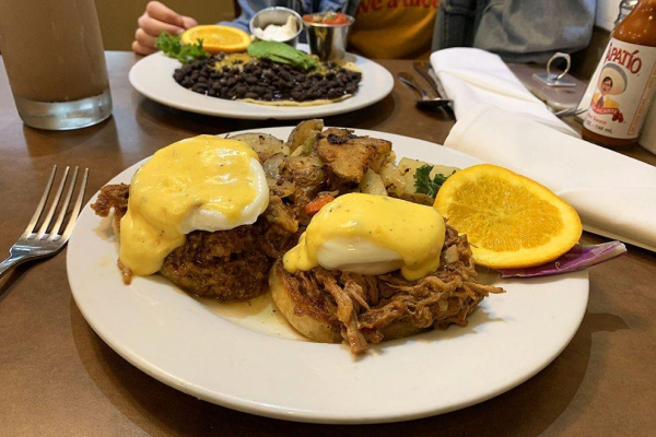 Pulled pork Benny at Marston's, breakfast done right