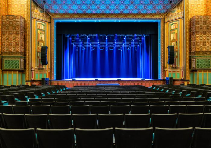 Pasadena Civic Auditorium empty with blue lights