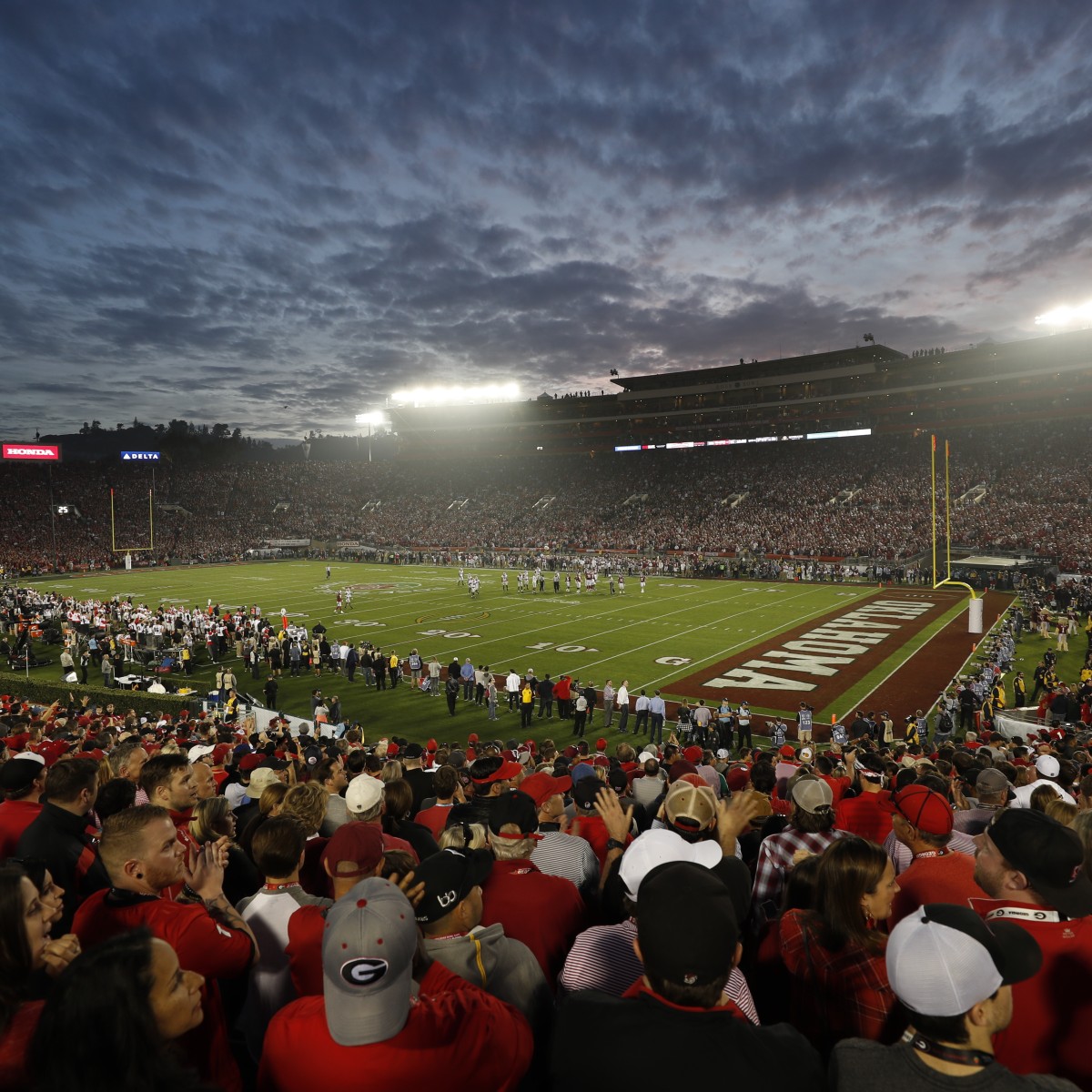 Spectators watch the game unfold at the Rose Bowl Game.