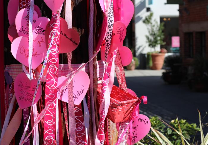 Valentine's Day decorations in Pasadena, CA.