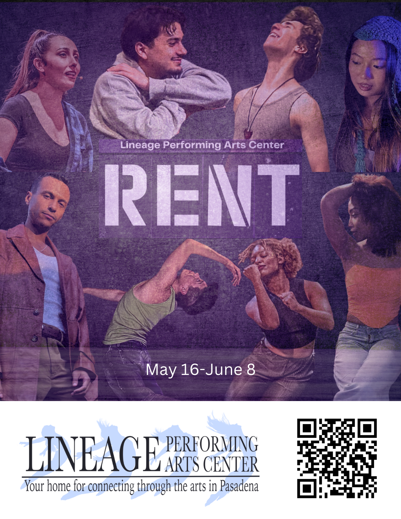 promotional photo of Lineage Performing Art Center's upcoming program, Rent in Pasadena, California